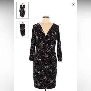 3/4 Sleeve Ann Taylor Polkadot Black Dress